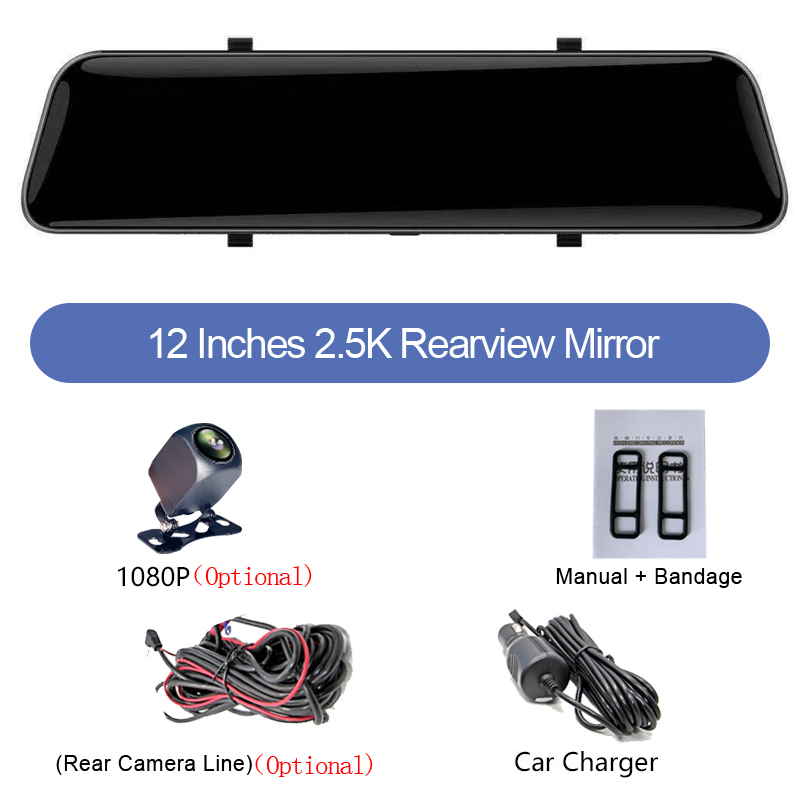 ADDKEY 12 Inch 2.5K Car DVR Rearview Mirror For Auto Recorder Night Vision Steaming IPS Dash Camera 1440P Car Mirror Video