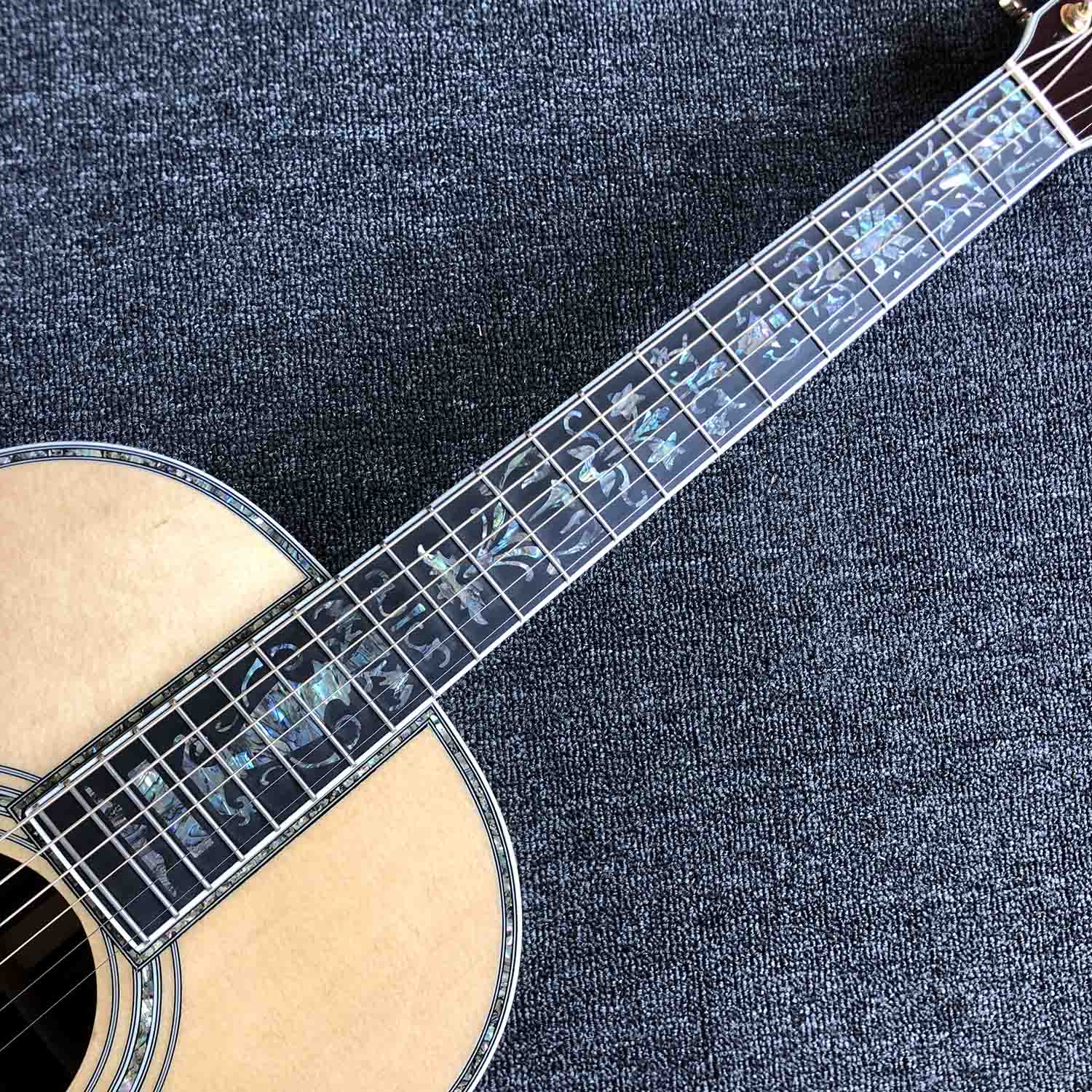 Custom OOO Style 39 Inch 43mm Nut Wide Rosewood Back Side All Abalone Binding Acoustic Electric Guitar with Electronic EQ