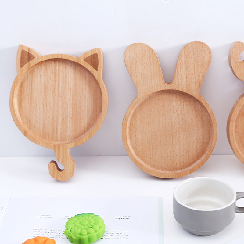 Wooden Baby Food Plate Japanese Food Tray Baby Feeding Bowl Creativity Hand Polished Dessert Dishes Household Kitchen Tools