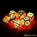 Bescon Super Glow in the Dark Metal Polyhedral Dice Set Golden and Rose, Luminous Metallic RPG Role Playing Game Dice 7pcs Set