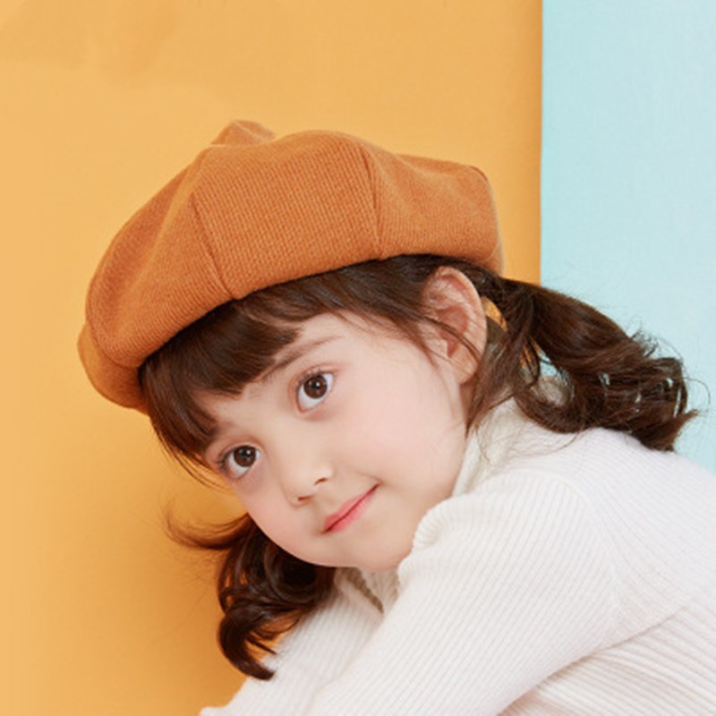 JIFANPAUL autumn and winter new children's solid color knitted beret outdoor casual fashion hat cotton girl baby cute beret