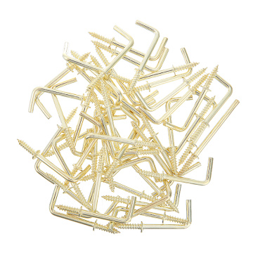 100pcs 1/2''L Shaped Screw Dresser Cup Hooks Hanging Hangers Hooks Brass Plated For DIY Home Furniture Fixing Fastener Tool