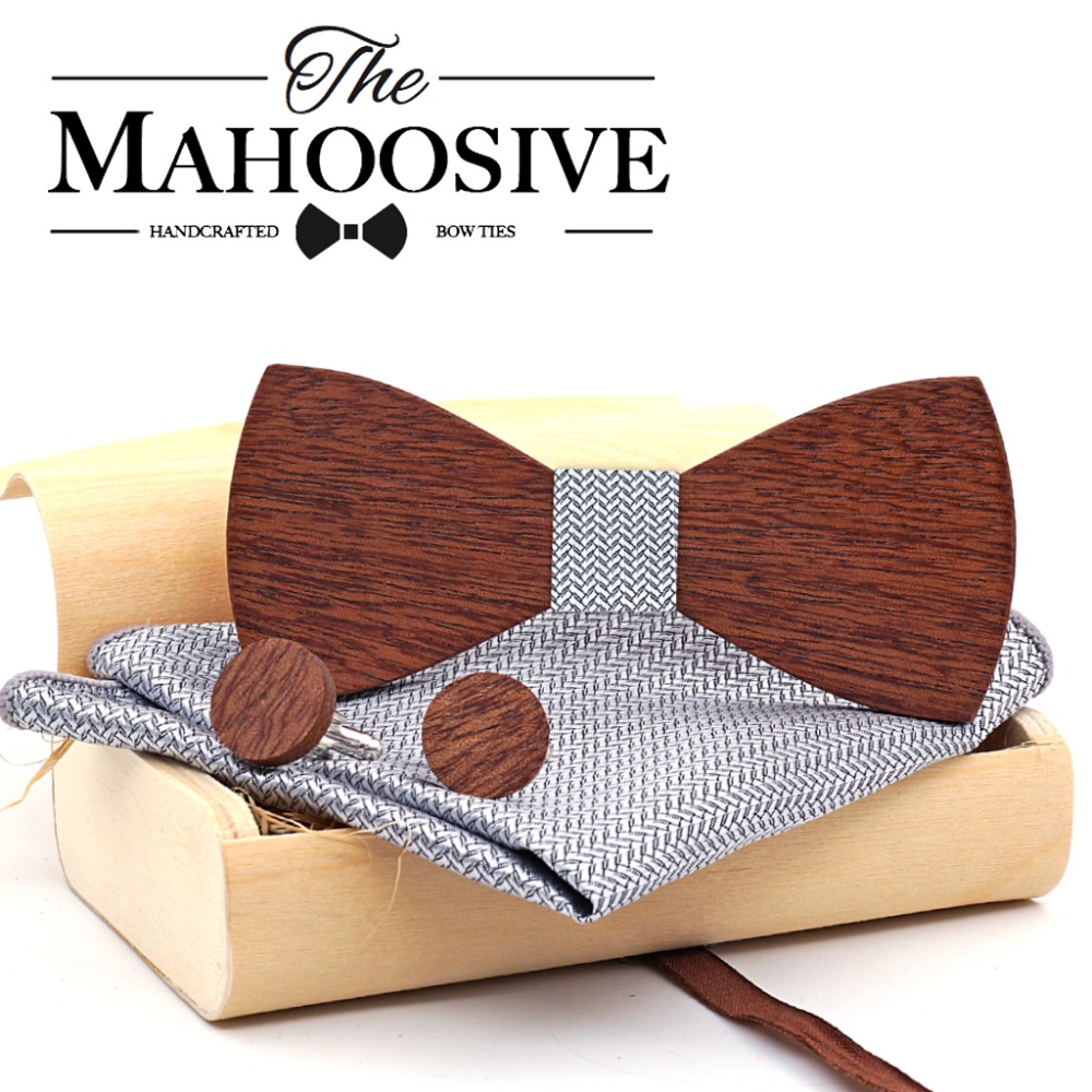 Wholesale Mahoosive Wood Bow Tie Mens Butterfly Cravat Party Ties For Men Wooden Bow Ties Gravatas Corbatas Special Link