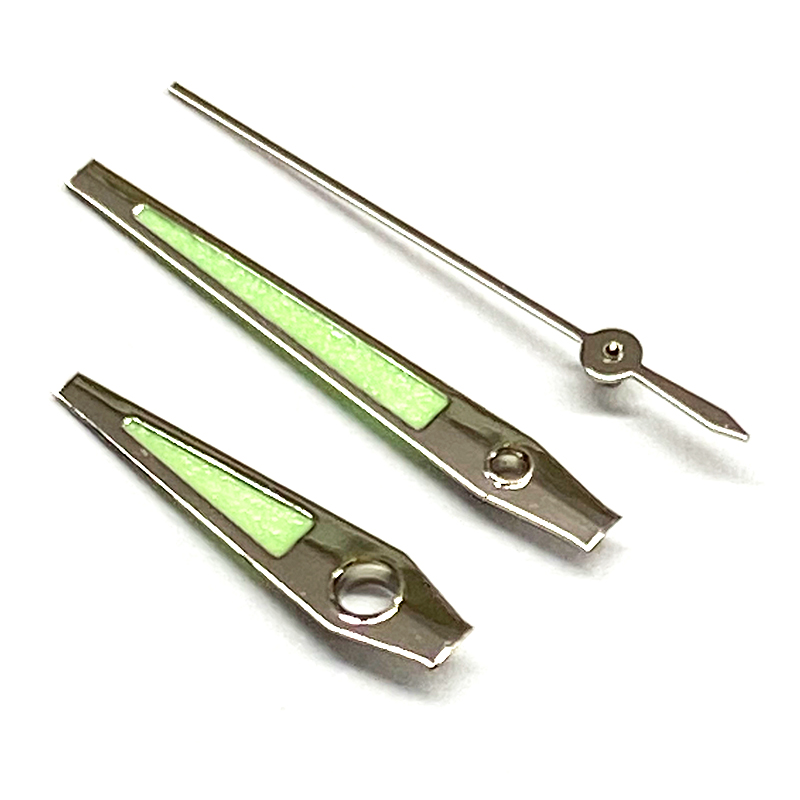 Green baton watch hands
