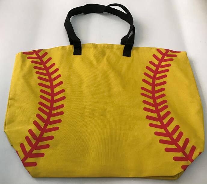 retail new Softball yellow baseball white stitching bags baseball women Cotton Canvas Sports Bags Baseball Softball Tote Bag