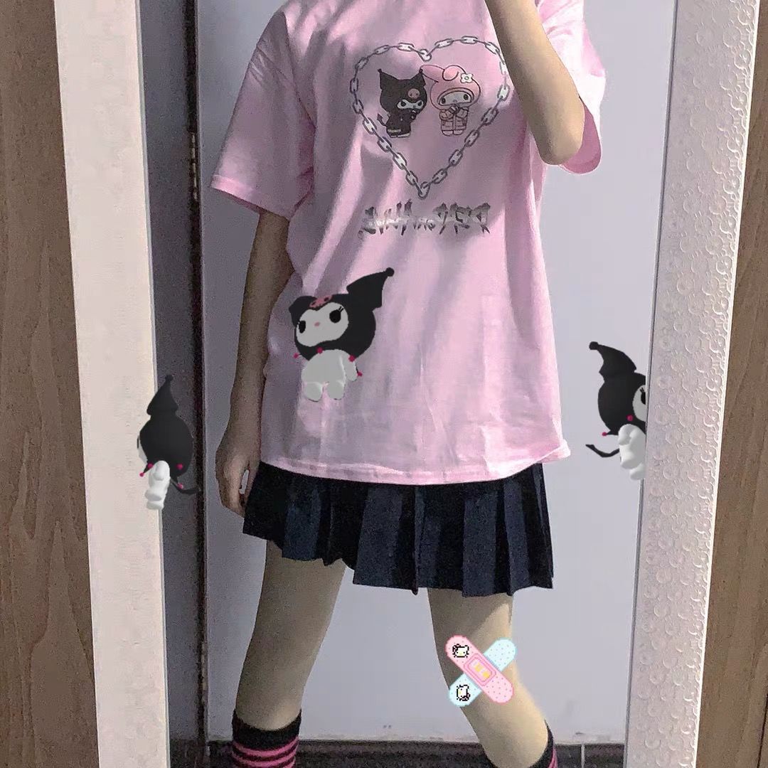 Harajuku style cartoon cute Rabbit Devil letters print pink T-shirt women Summer tee girl tops Goth Kawaii рубашка женская 2020
