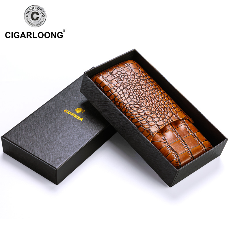 COHIBA Black Croco Leather Cigar Case Holder Humidor 3 Tube Count Portable Travel With Stainless Steel Cigar Cutter TH-1002