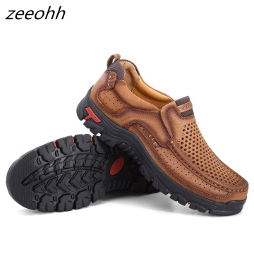 Autumn Men Comfortable Non-Slip Hiking Shoes First Layer Cowhide Leather Sneakers Men Breathable Hiking Boots Climbing Boots