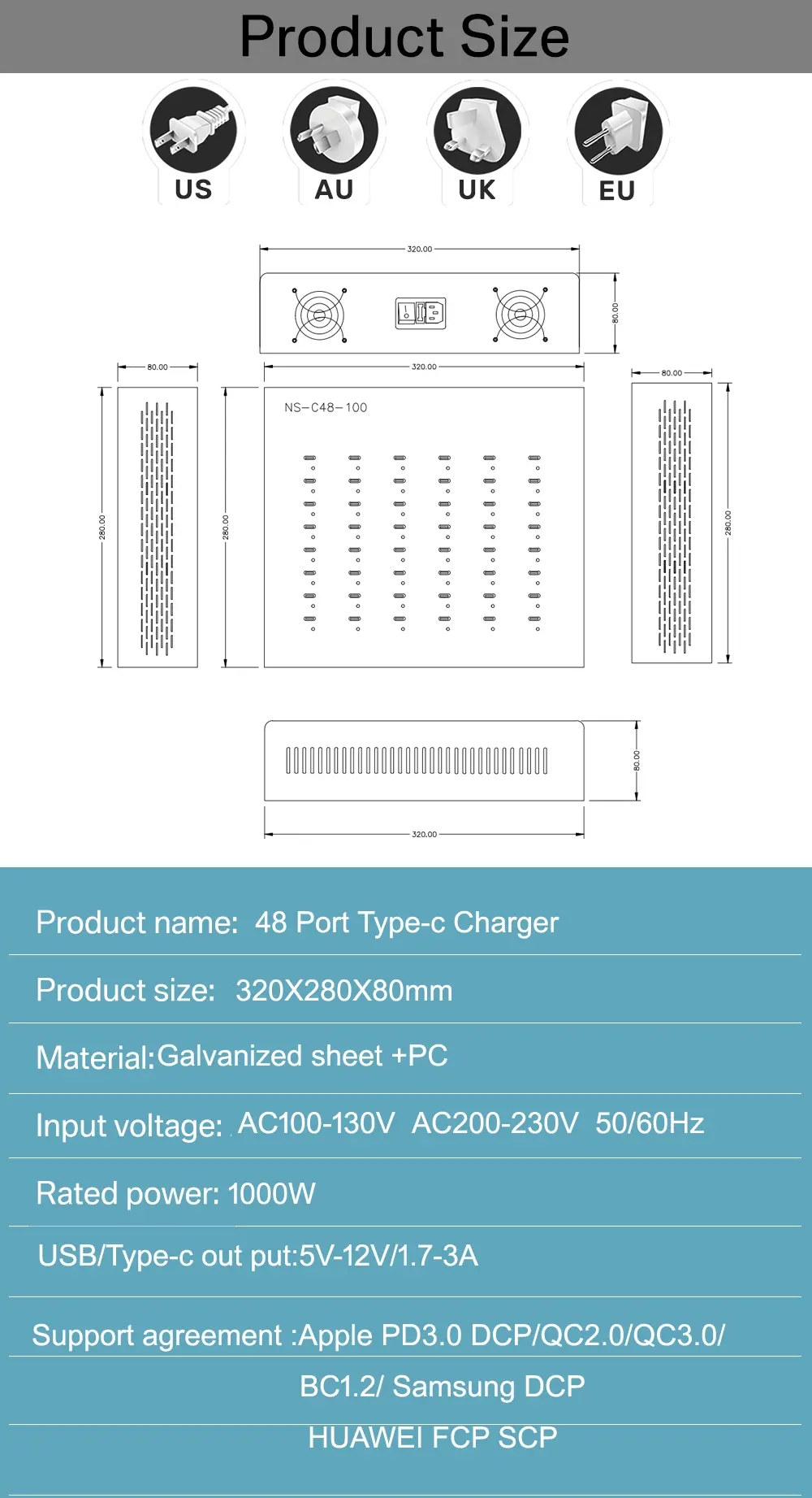 48 PORTS QUICK CHARGER 1000W