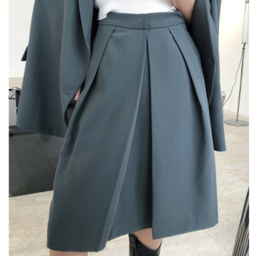 [EWQ] Autumn 2020 New Ladies Vintage High Waist Solid Color A-line Knee-lenght Skirt Faldas All-match Skirts Women Simple QB244