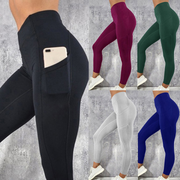 Sports Yoga Leggings High Waist Pocket Female Solid Push Up Pants Elastic Fitness Gym Leggings Female Training Energy