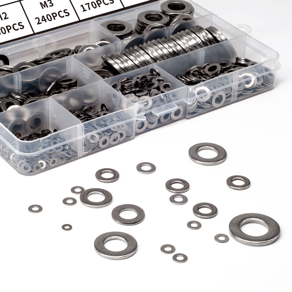 1030pcs Flat Washers M2 M3 M4 M5 M6 M8 M10 M12 Stainless Steel Washer Kit Metal Gaskets Washers Set For Screw Bolt