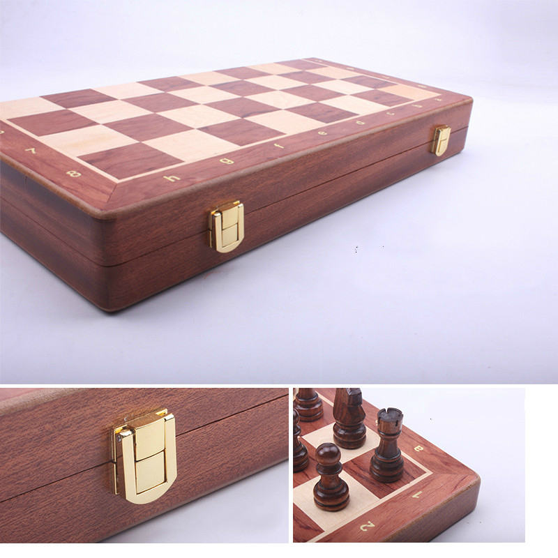 Walnut Chess Set High Quality Wooden Folding Large Chess Set Handwork Solid Wood Pieces Walnut Chess board 39CM King Size 8CM