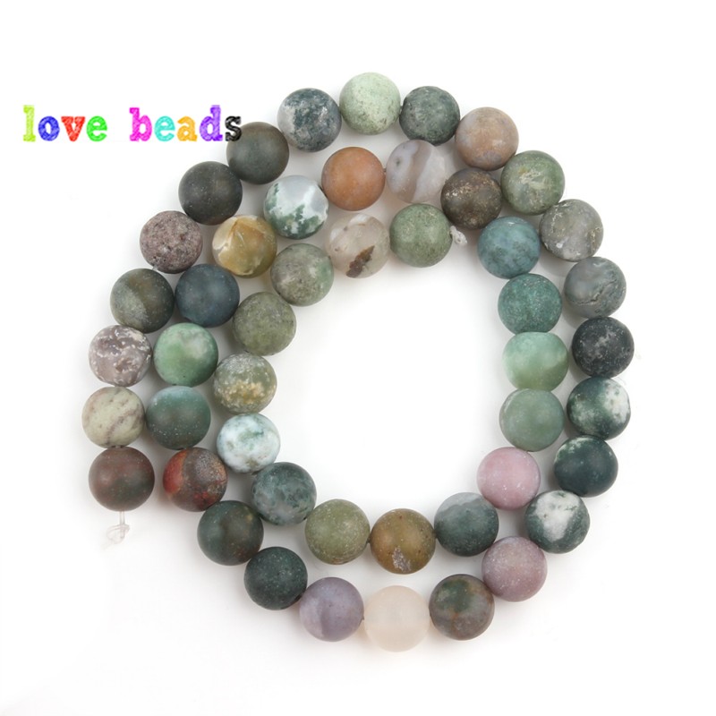 Natural Matte Stone Beads India Agates Round Loose Beads for Jewelry Making DIY Bracelet 15" Perles Minerals Beads 4/6/8/10/12mm