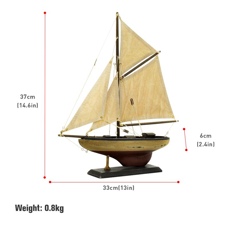 LUCKK Wooden Sailboat Model 33*37*6cm Reef and Sail Sailing Model Ship Gift for Children and Adult