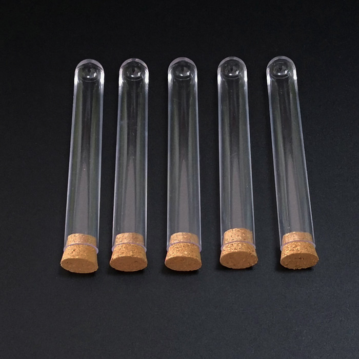 100pcs 15*100mm(5.9*39.3in) Clear Plastic Test Tube with Cork Stopper U-shape bottom like glass test tube Wedding favours Vial