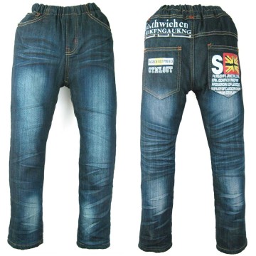 7-10Y Boys Jeans Fleece Warmed Outdoor Letters Print Winter Denim Velvet Trousers Autumn child MH0317