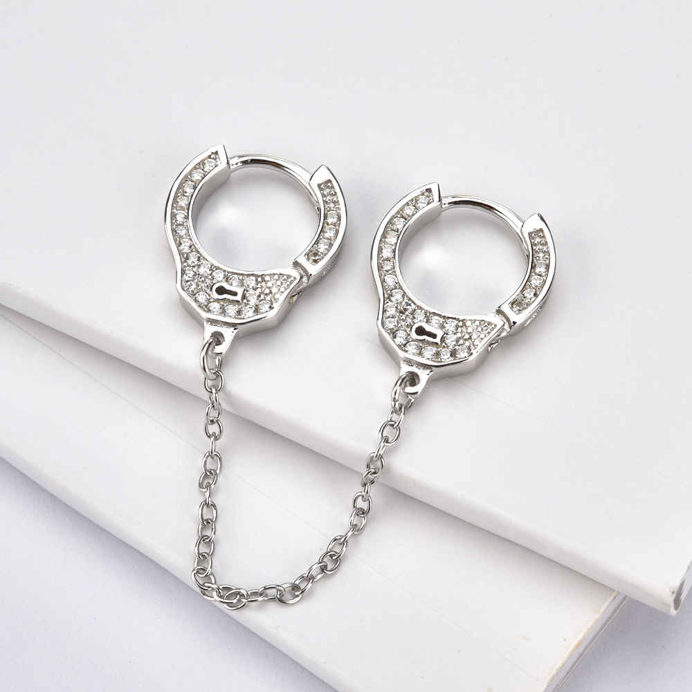 ANDYWEN 925 Sterling Silver 8.5mm Double Sided CZ Crystal Hands Cuff Clickers Medium Chain Hoops Huggies Loop Earring Jewelry