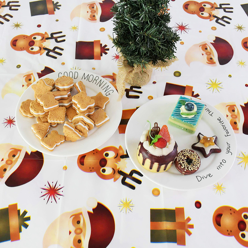 108x179cm Christmas Table Cloth New Year Printed Rectangle PVC Tablecloth Christmas Table Covers Kitchen Dinner Party Decoration