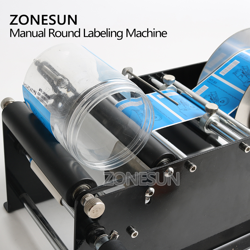 ZONESUN Manual Round Bottle Labeling Machine Beer Cans Wine Adhesive Sticker Labeler Label Dispenser Machine Packing Machine