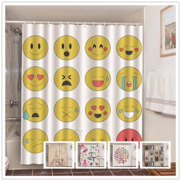 Emotional Expression Printing Bath Curtain Cartoon Bulldog Shower Curtains Polyester Fabric Waterproof Bathroom Screen Cloth