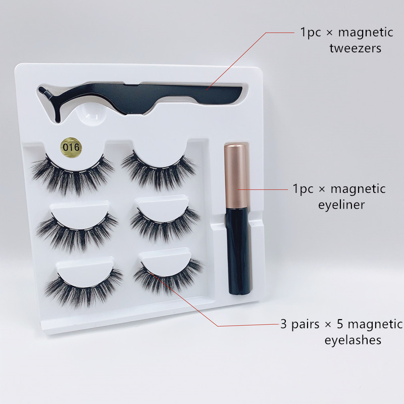 3 pairs magnetic eyelashes and eyeliner set, 3D false eyelashes waterproof magnetic eyeliner and tweezers set eyelash extension