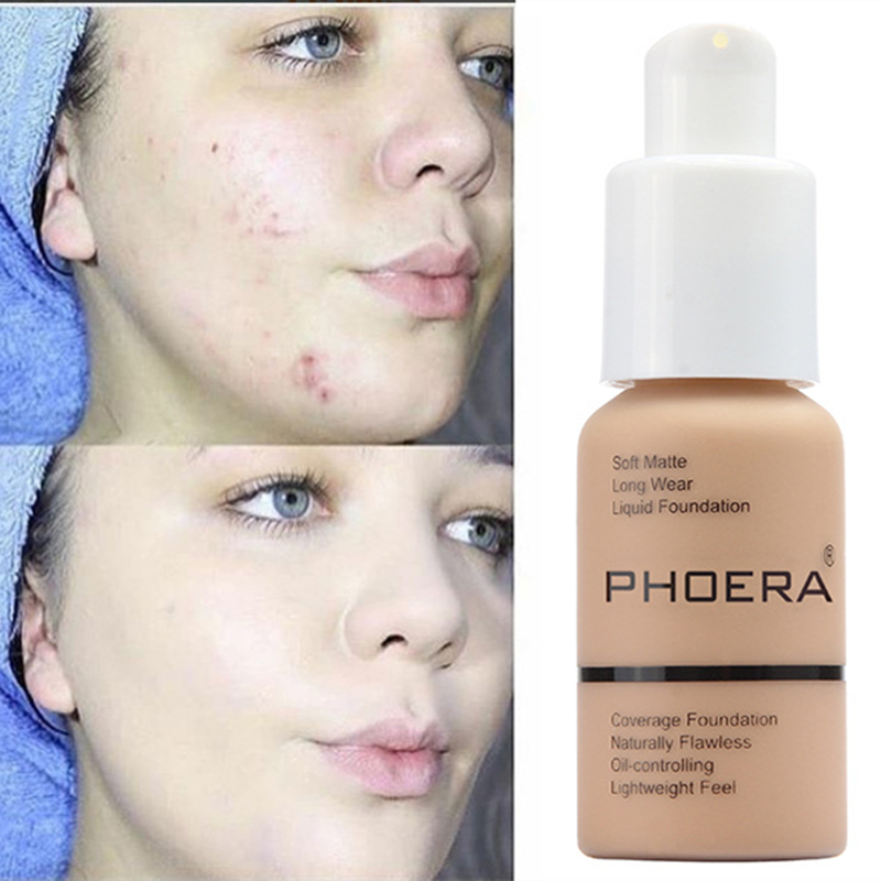 PHOERA 30ml Face Foundation Cream Base Makeup Liquid Foundation Moisturizer Oil Control Natural Long Lasting Facial Concealer