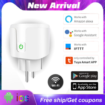 16A EU Smart Wifi Power Plug With Power Monitor Smart Home Wifi Wireless Socket Outlet Works With Alexa Google Home Tuya App