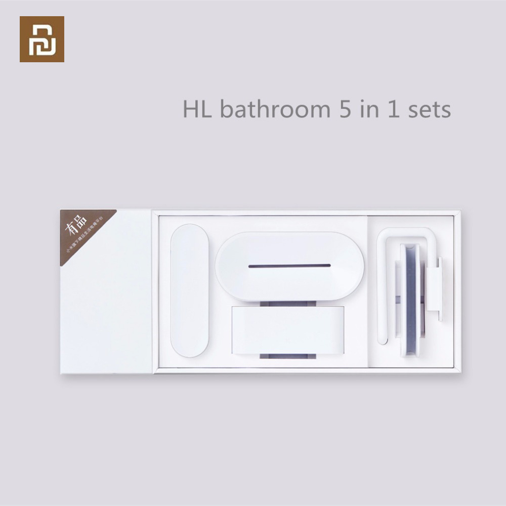 Original HL bathroom 5 in1 sets for Soap Tooth Hook Storage Box and Phone Holder for Bathroom Shower Room Tool