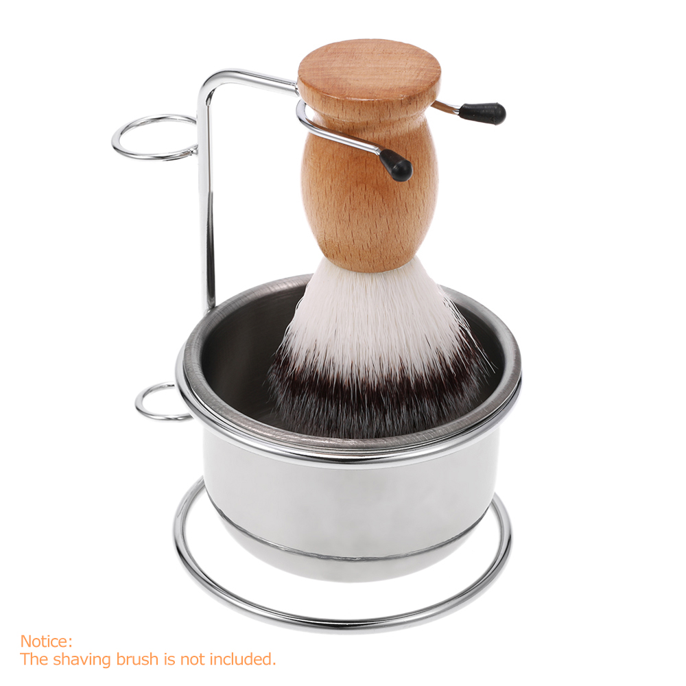 2 in 1 Men's Shaving Holder Soap Bowl Shaving Cup Mug Stainless Steel Dry or Wet Razor Organizer Shaving Brush Holder Stand Tool