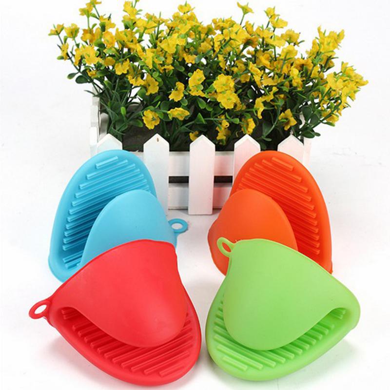 1Pc Silicone Oven Mitts Heat Resistant Gloves Tray Dish Bowl Holder Anti-slip Pot Mitten Cooking Baking Tool Random Color