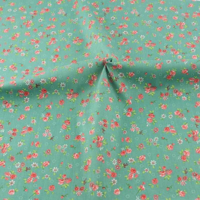 Cotton Fabric Green Flower Patchwork Teramila Quilting Doll Sewing Cloth Cover Home Textile Decoration Bedding Clothing