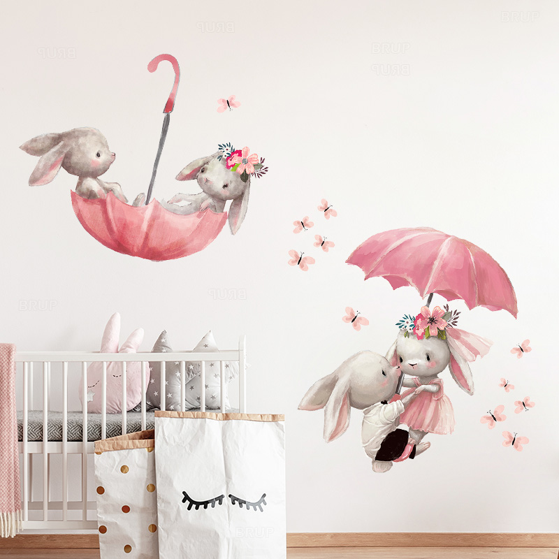 Baby Room Cute Ballet Bunny Wall Stickers for Kids Room Baby Nursery Decoration Cartoon Wall Decals Girl Gift Home Decoration