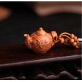 Natural peach wood The plum flower pot keychain key ring for men women fashion key car bag decorate jewelry 3D teapot keychains