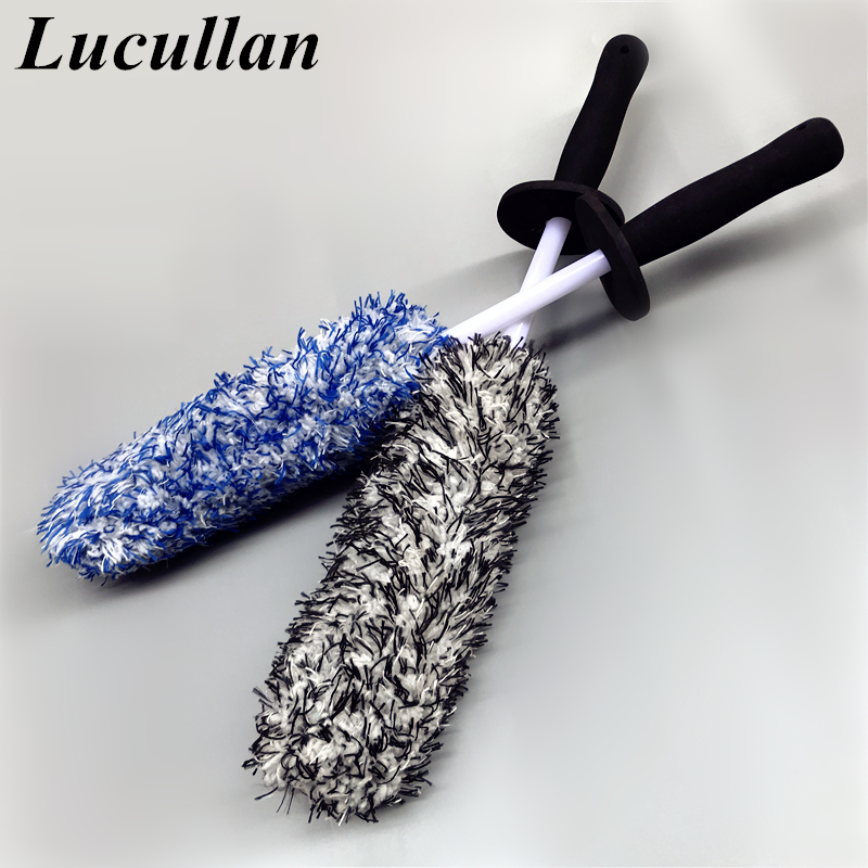 Lucullan Top Microfiber Premium Wheels Brush Non-Slip Handle Easy to Cleaning Rims Spokes Wheel Barrel & Brake Caliper