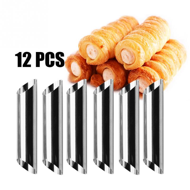 12pcs/Set Cannoli Forms Cake Horn Mold Stainless Steel Tubes Shells Cream Pastry Baking Mould
