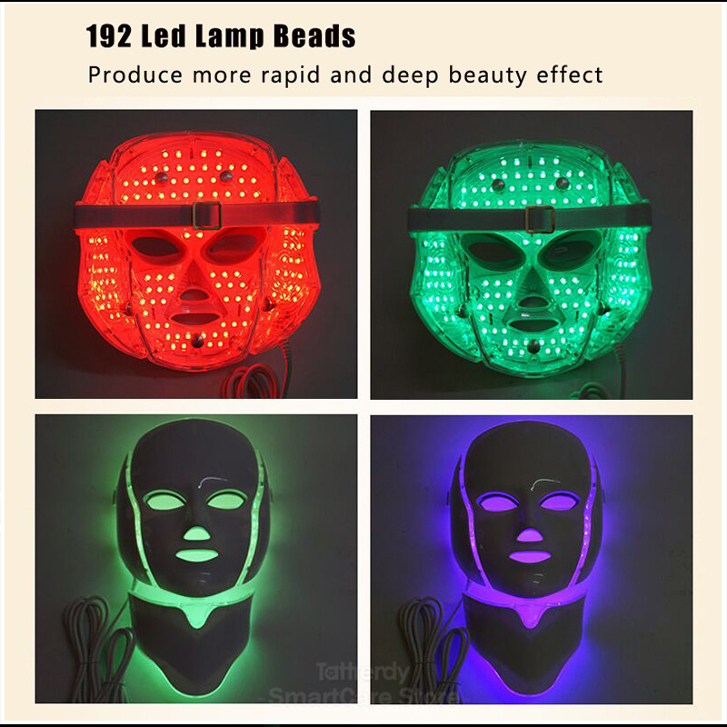 7 Colors Led Light Facial Neck Beauty Mask Skin Rejuvenation Acne Therapy SPA Tighten Device Anti Wrinkle Microcurrent Care