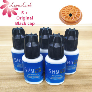Free Shipping 5 Bottles Korea Sky Glue Eyelash Adhesive for Eyelash Extensions Sky S+ eyelash Glue MSDS S+ type,5ml Black Cap