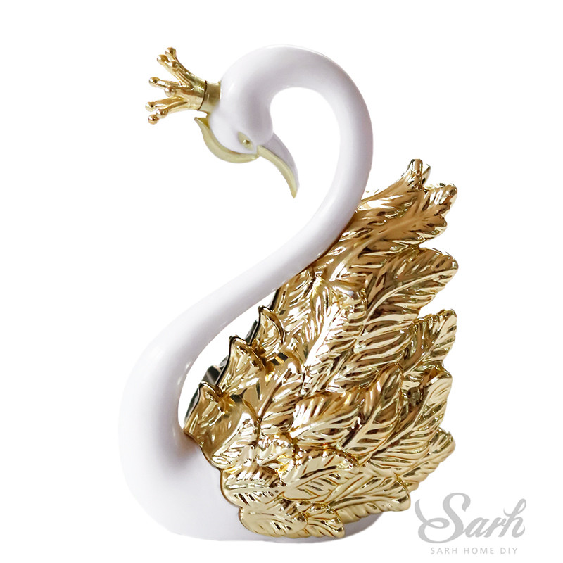 Gold Silver Crown Swan Cake Topper Happy Birthday Party Decoration for Baby Shower Kid Baking Supplies Anniversary Love Gifts