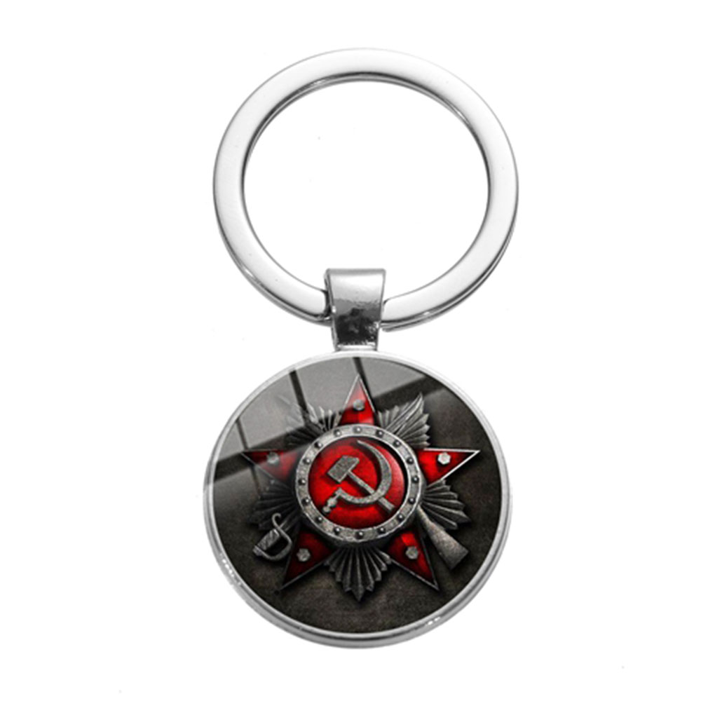 SIAN Classic USSR Soviet Badges Keychain Sickle Hammer CCCP Russia Emblem Communism Printed Glass Round Key Chain Gift Key Ring