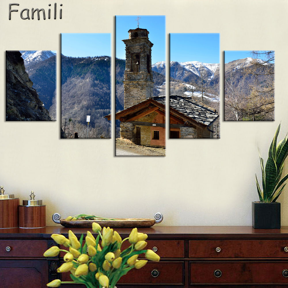 5Panel Lake And Dolomites Nature Landscapes in Italy canvas fabric Poster wall art Room Decor Home Decoration,quadro decorativo