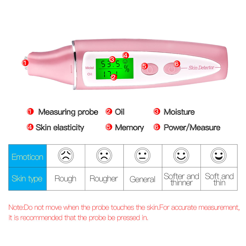 LCD Display Precision Skin Sensor Tester Face Beauty Skin Care Tools Facial Moisture Water Oil Analyzer AAA Battery Operated 45