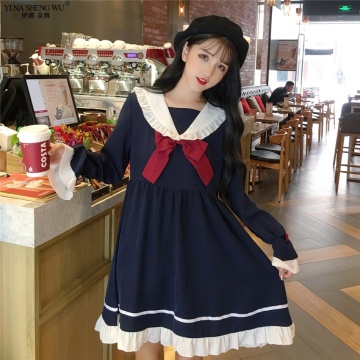 Summer Girl Cartoon Blue White Sailor Collar Dresses Japanese School Uniform Girls Preppy Cute Tie Short Sleeve Casual Dress