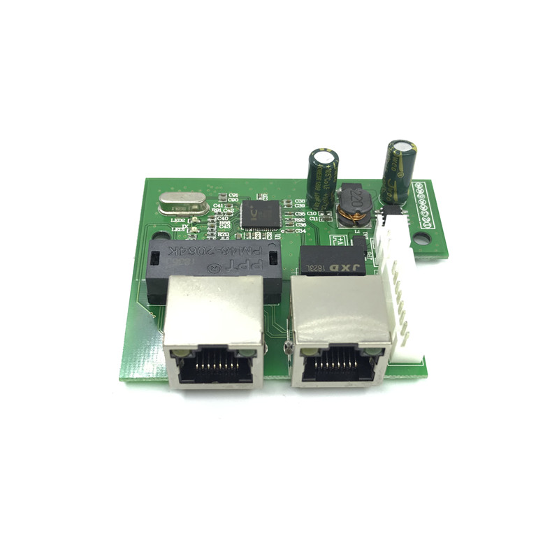OEM factory direct mini fast 10/100mbps 2 port ethernet network lan hub switch board two layer pcb 2 rj45 1*8pin head port