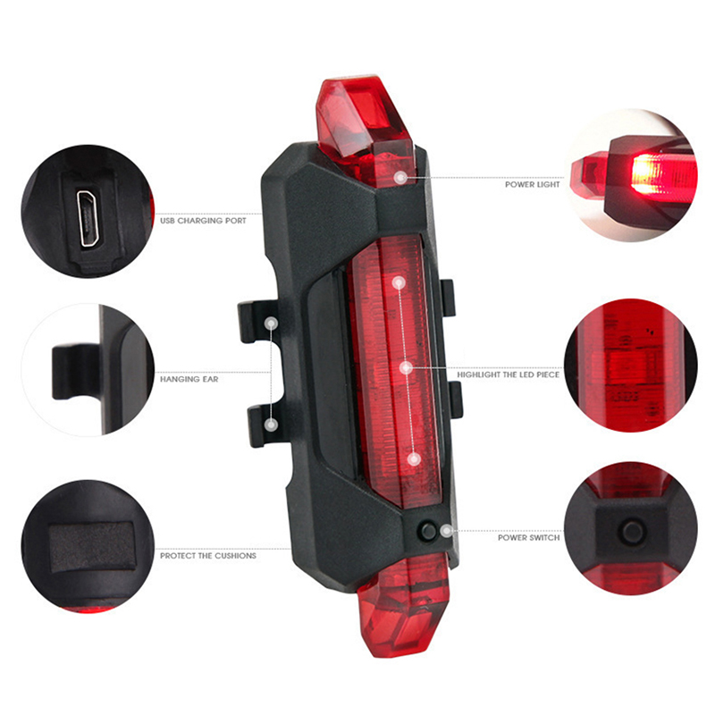 Bicycle Light Bike Light LED Taillight Rear Tail Safety Warning Cycling Portable Light USB Rechargeable Bicycle Accessories