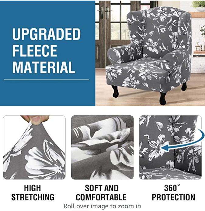 1 Piece Printed Fleece Wing Chair Slipcover