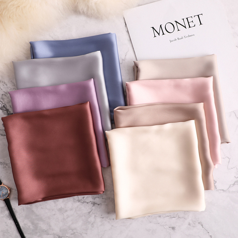 Solid Silk Neck Scarf Women Pure Color Foulard Square Scarves Hair Band Lady Luxury Neckerchief Bandana Female Hand Kerchief