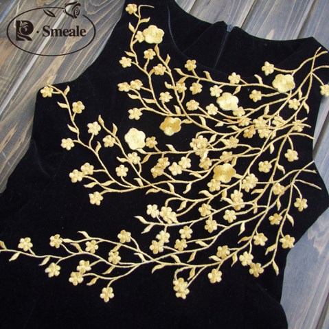 2PC Free Shipping Applique Diy Gold Silver Flower Embroidery Fabric Applique Patch Iron on RS238