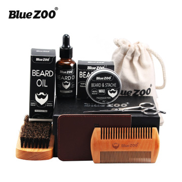 7pcs/set Natural Organic Beard Care Set Beard Oil Moustache Wax Scissors Comb Moisturizing Care Beard Grooming & Trimming Kit