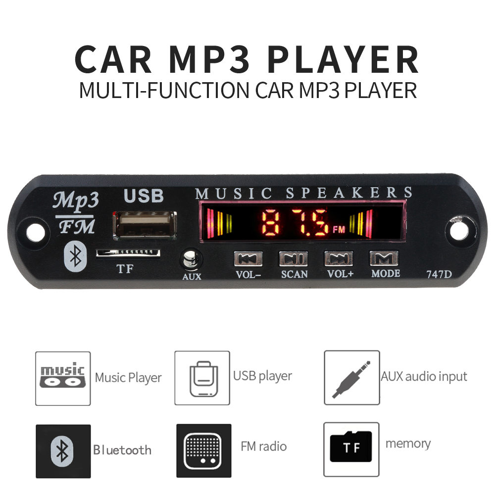 KBBIDU MP3 Decoder Board 5V 12V Bluetooth MP3 Player Decoder Board FM Radio TF USB 3.5 Mm WMA AUX Audio Receiver Car Kit
